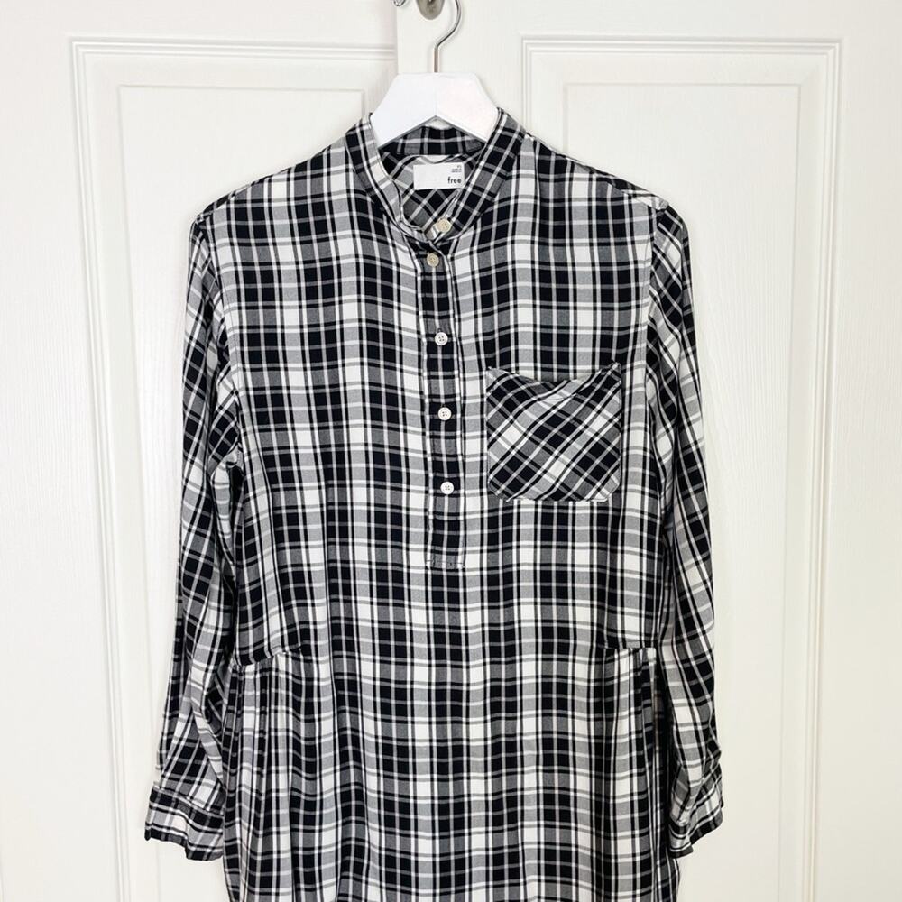 Aritzia Wilfred Free Lucy Plaid L/S Shirt Peplum Tunic Top Sz XS